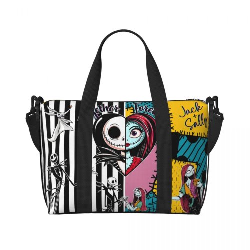 Immagine di Borsa Tote Personalizzata Jack Skellington - Grande Capacità per Viaggi, Palestra e Spiaggia con Design Scheletro Vivente per Donne