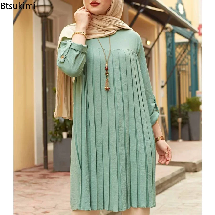 Bild von Neue 2026 muslimische Damenbluse, Hemd, verstellbare Ärmel, Damenmode, Top, Islamismusblusen für muslimische Frauen, solide, übergroß, 5XL