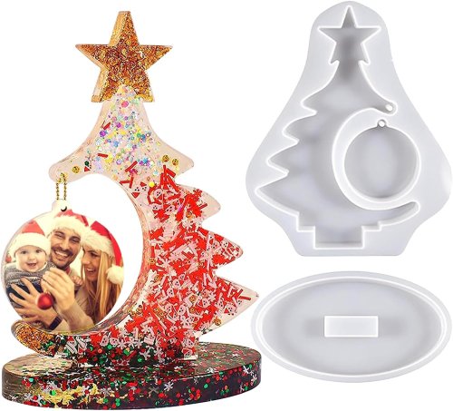Imagen de Molde de Silicona para Resina Epoxy Cristalina DIY: Ideal para Árboles de Navidad y Marcos de Fotos Hechos a Mano