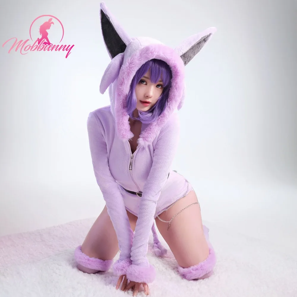 Bild von Espeon Cosplay Kostüm für Frauen – Niedlicher Bunny Overall mit Kapuze und Schwanz