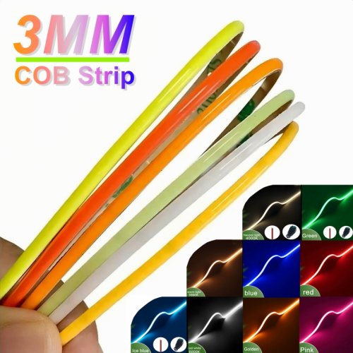 Afbeelding van 12V Ultra Dunne COB LED Strip 3mm Kleurrijk Dimbaar met 3000K, 4000K en 6000K Kleuren – Hoge Dichtheid Flexibel Licht met 400 LEDs voor DIY Home Decor en Sfeerlampen