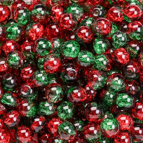 Image de Perles de Verre Cristal Rouge & Vert 8mm - Lot de 100 pour Bijoux DIY