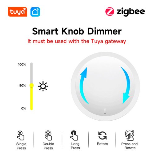 Imagen de Interruptor Inteligente con Perilla Zigbee Tuya: Control Remoto, Atenuación Giratoria y Botón de Escena para Automatización del Hogar