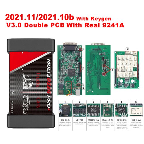 Zdjęcie 2024 Nowy skaner Multidiag Pro Bluetooth OBD2 TCS PRO VCI V3.0 2PCB Biały przekaźnik NEC Real 9241A Narzędzie diagnostyczne do samochodów ciężarowych