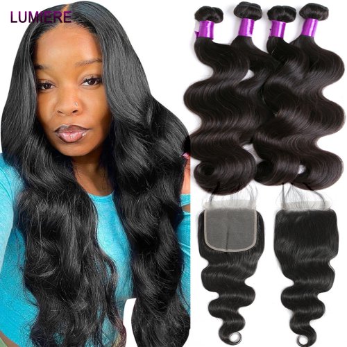Zdjęcie Zestaw włosów naturalnych Body Wave z zamknięciem frontal 5x5 i 6x6 HD Transparent – 100% dziewicze włosy ludzkie, 3-4 sztuki w komplecie