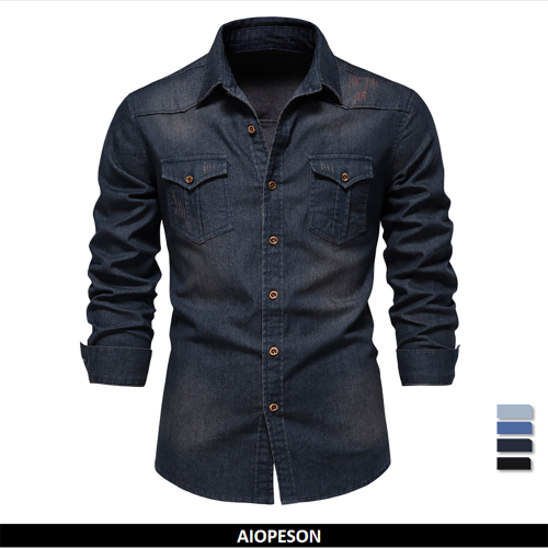 Bild von Elastisches Baumwoll-Jeans-Hemd für Herren – Langarm, Slim Fit, Lässig & Hochwertig, Cowboy-Stil Hemd mit Komfort und Stil