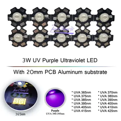 Image de LED UV Violet 3W - Pack de 10 Ampoules SMD 365-420nm