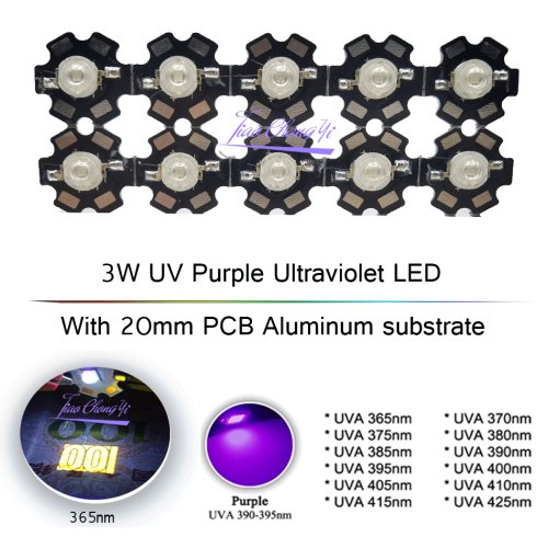 Image de LED UV Violet 3W - Pack de 10 Ampoules SMD 365-420nm