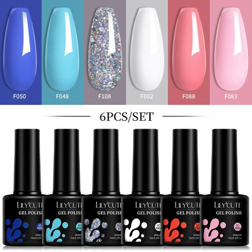 Bild von LILYCUTE 6 Teile/satz 7ML Gel DIY Nagellack Helle Rosa Semi Permanent Soak Off UV LED Gel Lack Nail art Design Maniküre Kit