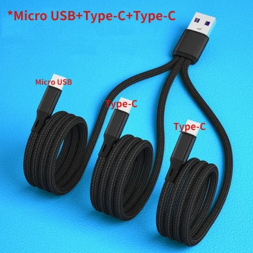 Immagine di Cavo di ricarica USB 3 in 1 3 Tipo-C 3 Cavo sdoppiatore micro USB Ricarica rapida 5A per la ricarica...