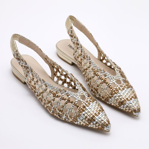 Afbeelding van Trendin Mode Dames Gevlochten Puntschoen Slingback Mode Platte Bodem Elastische Backstrap Sandalen