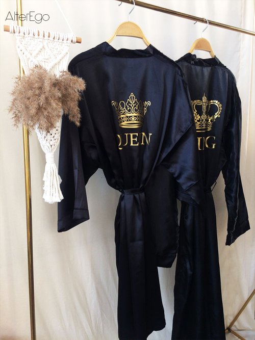 Bild von Luxus-Satin-Bademantel-Set für Paare – König & Königin