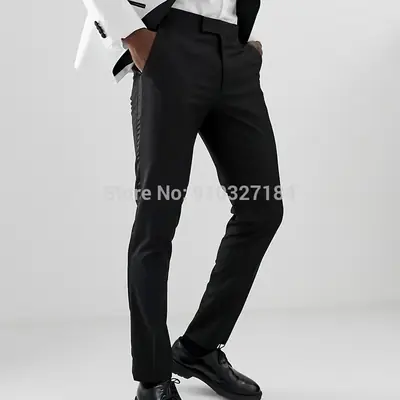 Image de Pantalon Homme Satin Noir Rayures Latérales - Élégant & Formel
