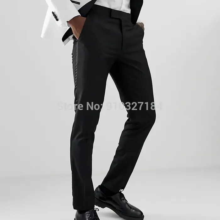 Image de Pantalon Homme Satin Noir Rayures Latérales - Élégant & Formel