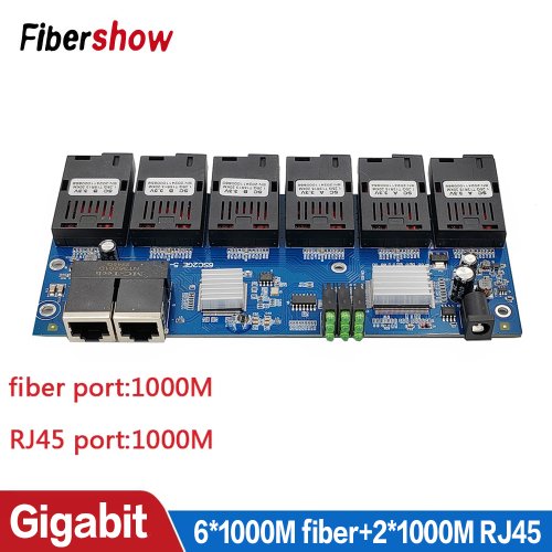Afbeelding van Gigabit Ethernet Switch met 6x 1000M Fiber Optische Poorten en 2x 1000M RJ45 UTP - 6SC 2RJ45 Media Converter