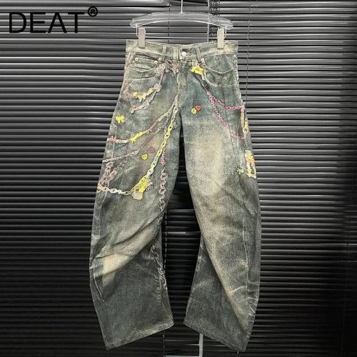 Trendige High-Waist Jeans mit 3D-Ketten-Print