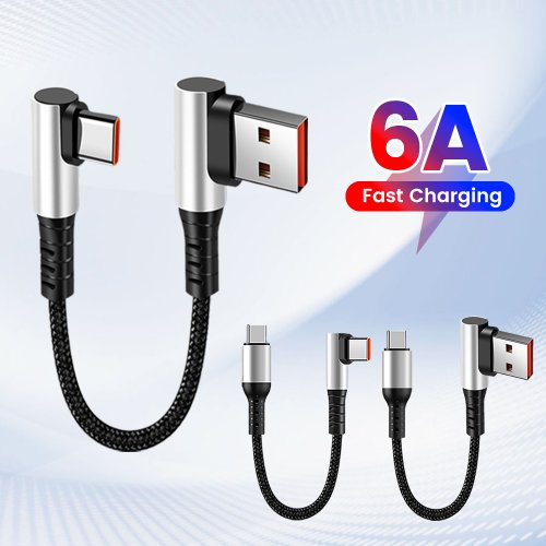 Immagine di Cavo USB-C da 0,5m con Angolo 90° - Ricarica Rapida 6A