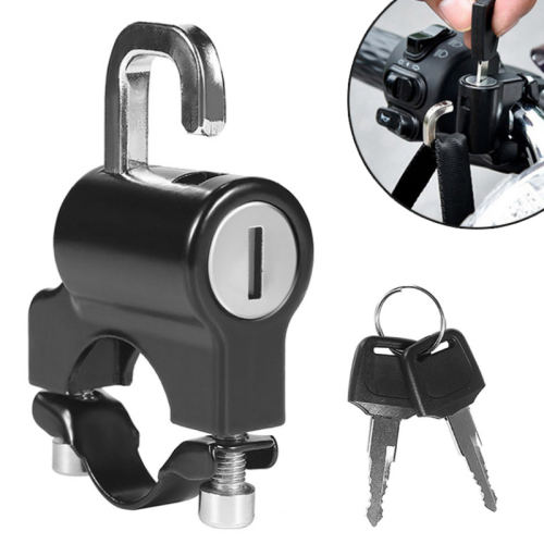 Image of Universal Motorcycle Helmet Lock with Handlebar Mount – Durable Metal Anti-Theft Security Lock for Electric & Gas Motorbikes (22mm & 26mm Compatible) with Key Set