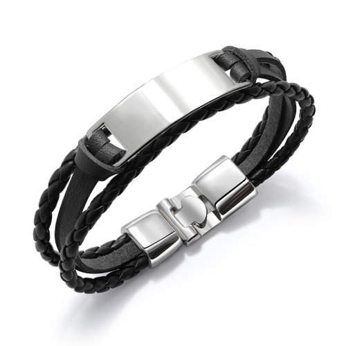 Immagine di Personalità Logo personalizzato nome incidere bracciale in pelle da uomo braccialetti identificativi fatti a mano in corda salvavita