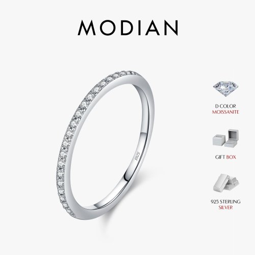 Imagen de Anillo MODIAN de moissanita Simple eternidad, Plata de Ley 925, anillos de boda finos simples brillantes para mujer, joyería fina