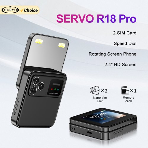 Afbeelding van Servo R18 Pro Mobiele Telefoon met 2,4-inch Draaibare Display, Dual SIM, Magic Voice, Zaklamp en GSM Kaartknop – Robuuste 2G Telefoon voor Dagelijks Gebruik