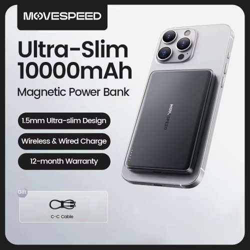 Imagen de Powerbank delgado de 10000mAh con carga inalámbrica y PD 20W, banco de energía magnético para iPhone 16, Samsung y otros dispositivos móviles