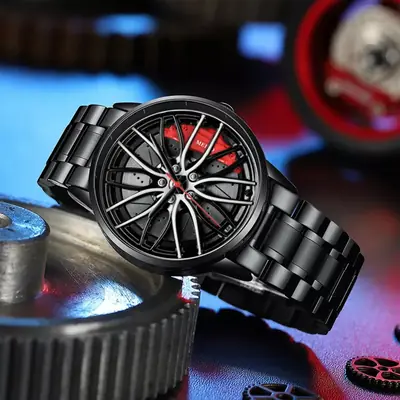 Image de Montre Homme Design Jante de Voiture - Élégance & Sportivité