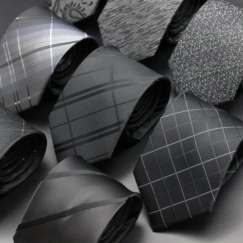 Immagine di Cravatta da Uomo di Lusso in Seta con Motivo Jacquard a Righe e Paisley, Colore Nero, Larghezza 8 cm – Elegante Accessorio per Abito Formale e Occasioni Speciali