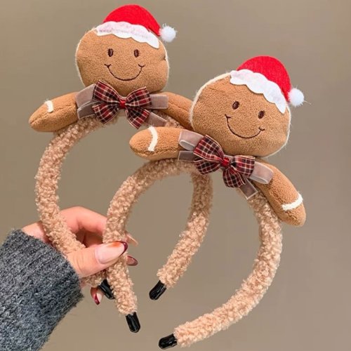 Image of Christmas Gingerbread Man Plush Headband for Women and Girls – Festive Holiday Costume Accessory with Soft Velvet Design for Kids and Adults