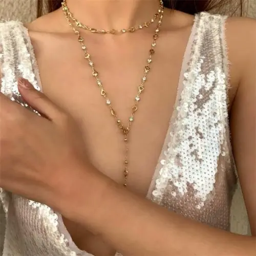 Image de Collier Double Couche Or Vintage avec Pompon