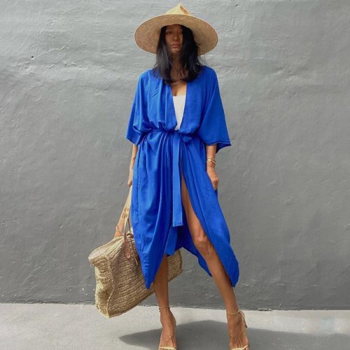 Afbeelding van Boho-stijl Tie-Dye Badpak Cover-Up met Riempje voor Dames – Vrouwelijke Tuniek, Sarong en Kimono voor het Strand