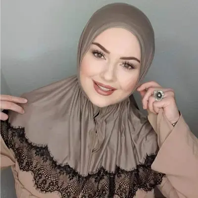 Image de Abaya Turban Instantané Luxe - Hijab Dentelle & Jersey