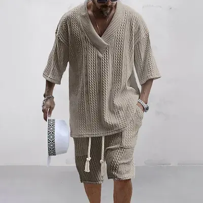 Ensemble Tricoté Homme - T-Shirt + Short Décontracté