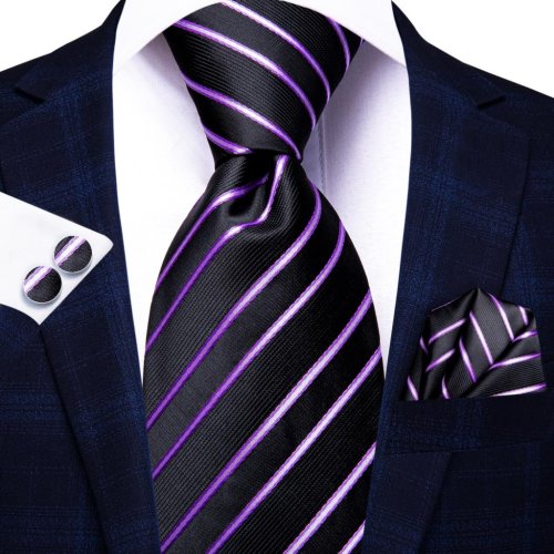 Immagine di Cravatta da sposa in seta a righe rosse nere per uomo Gemello pratico regalo Cravatta da uomo Fashion Business Party Dropshiping Hi-Tie Designer
