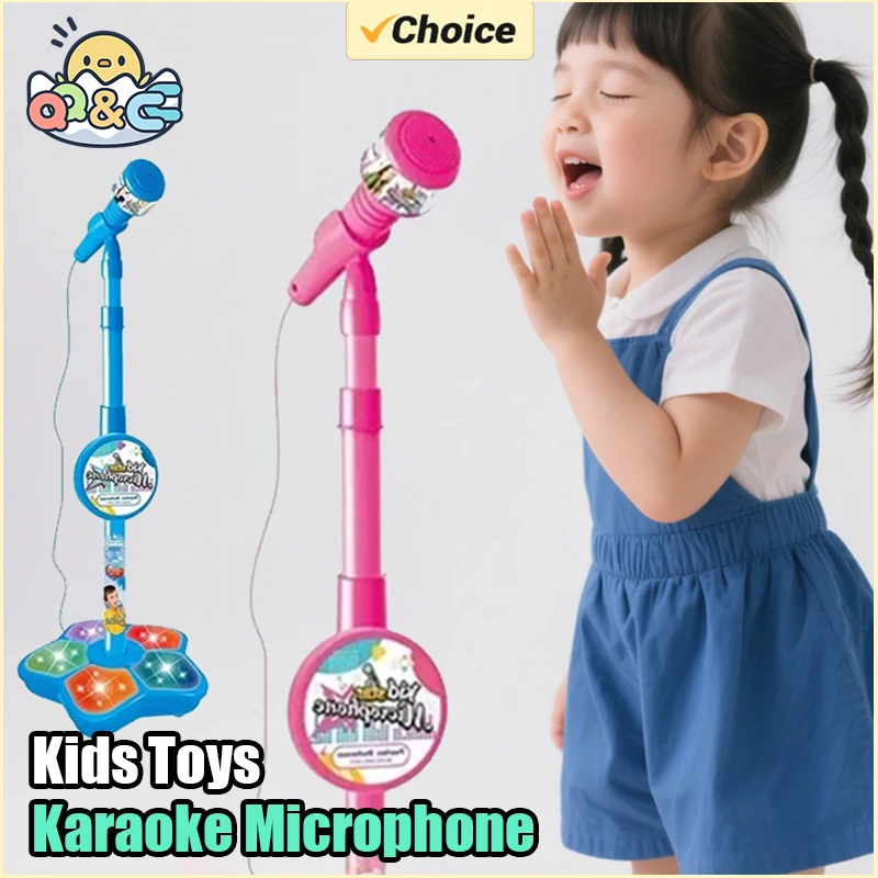 Imagen de Micrófono de Karaoke para Niños con Soporte, Luces LED y Canciones Integradas – Juguete Musical Educativo con Función de Grabación y Reproducción