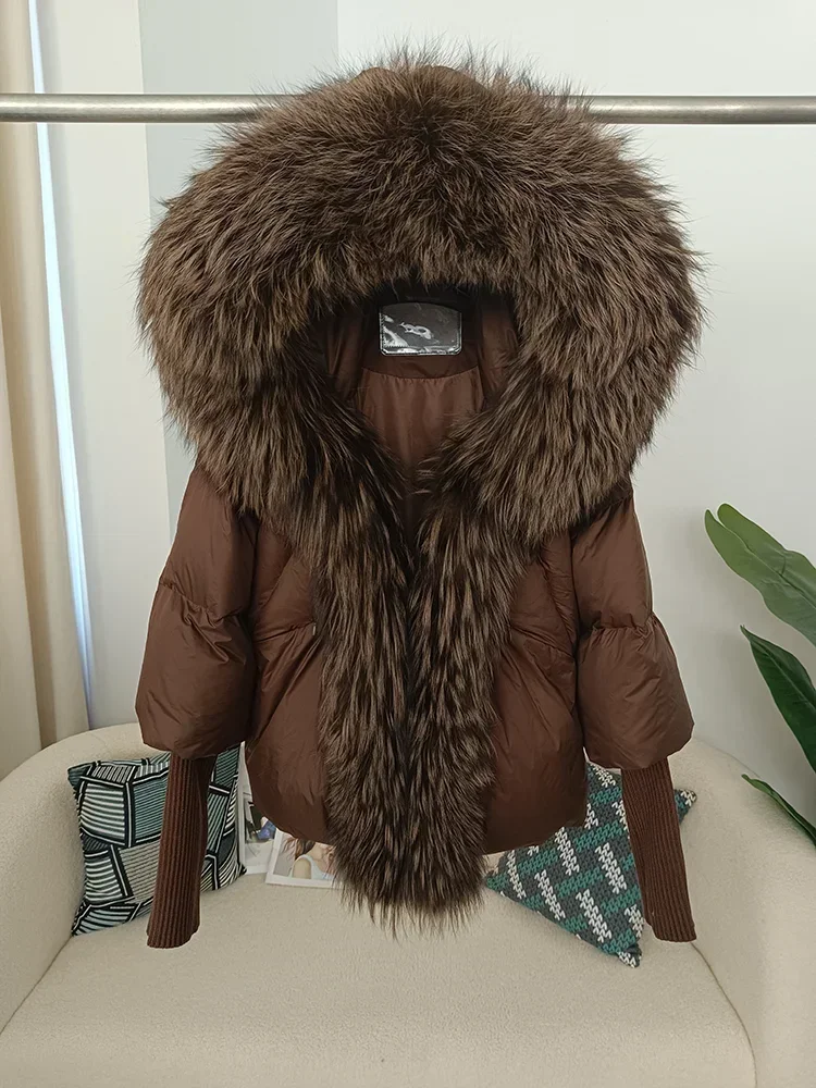 Immagine di Giacca Invernale Donna con Pelliccia di Volpe Vera e Cappuccio – Piumino Oversize Caldo e Allentato per Look Streetwear Moderno