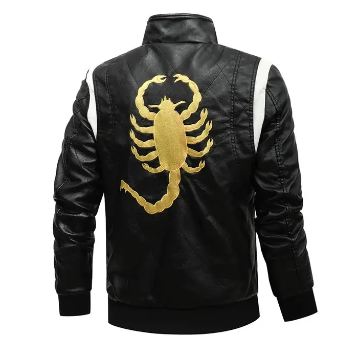 Image de Veste d'Hiver en Cuir Homme avec Capuche & Broderie Scorpion