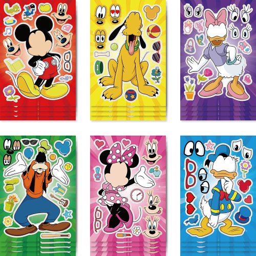 Zdjęcie Zabawka Edukacyjna Disney – 6 Arkuszy z Naklejkami 'Make a Face' z Myszka Miki i Kaczorem Donaldem, Układanki Montażowe dla Dzieci, Zabawa i Kreatywność