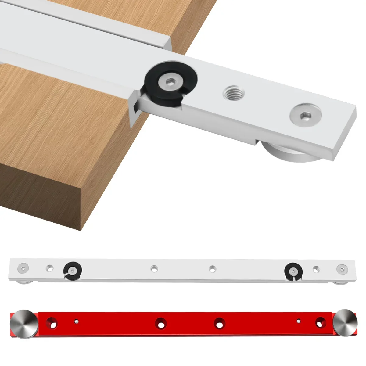 Afbeelding van Aluminium T-Track Schuifregelaar met Verstelbare Rail voor Houtbewerking – Precisie Accessoire voor Tafelzaag en Werkbank