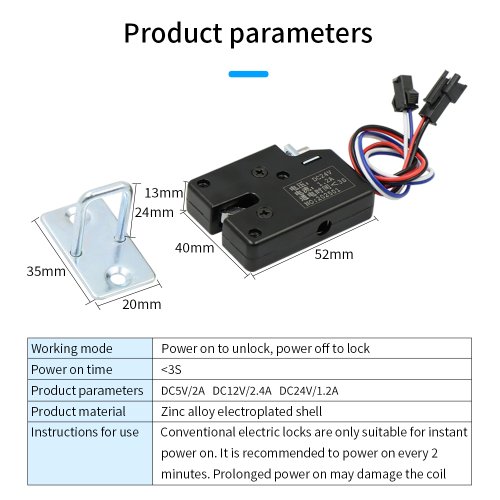 Zdjęcie Mini Elektromagnetyczny Zamek Elektryczny DC 5V/12V/24V – Mały, Sterowany Przez Prąd, Idealny do Szafek, Szuflad i Systemów Kontroli Dostępu