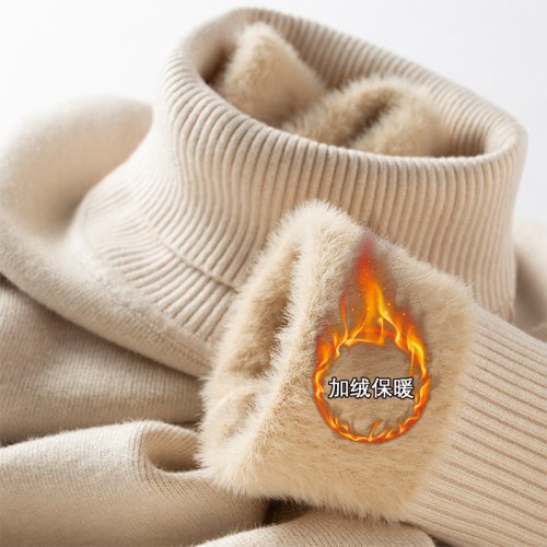 Immagine di Maglione Uomo Invernale in Pile Termico con Collo Alto e Colletto Rovesciato, Pullover Lavorato a Maglia Foderato, Top Caldo e Casual con Fondo Spesso