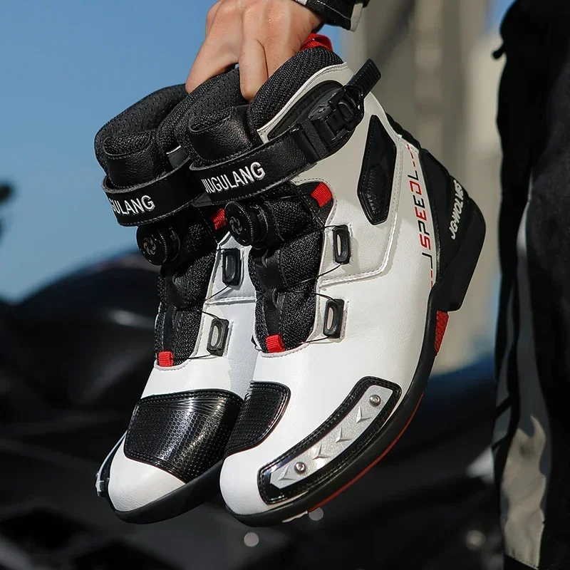 Afbeelding van Heren Lederen Moto 'S Ademende Anti Slip Slijtvaste Rijderlaarzen Motorfiets Racen Enkellange Schoenen 2024 Nieuwe Motorlaarzen