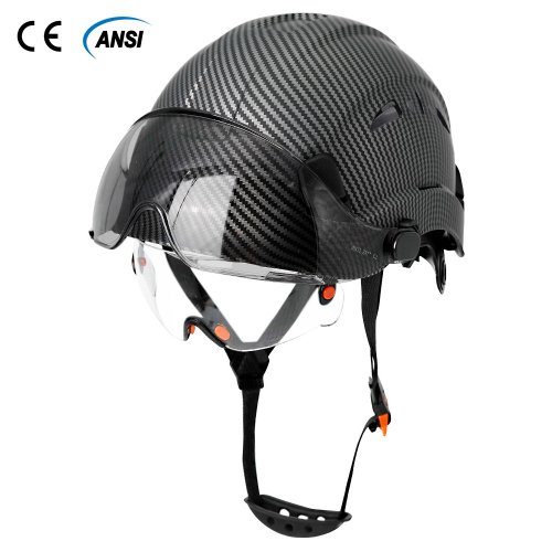 Imagen de Casco de Seguridad Industrial con Patrón de Fibra de Carbono, Gafas de Doble Visera, Certificado CE y ANSI, Gorra de Trabajo para Ingenieros y Rescate