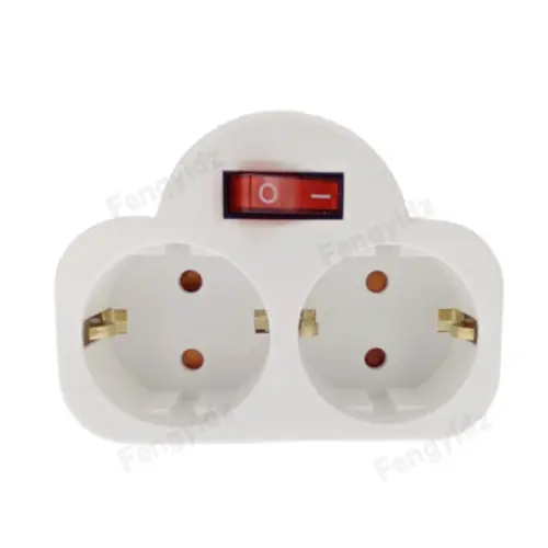 Image de Prise d'extension UE avec interrupteur - 2 broches + mise à la terre
