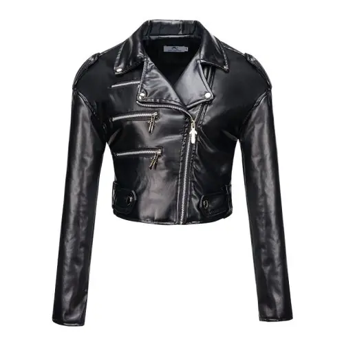 Image de Veste Courte en Faux Cuir pour Femme - Style Moto & Élégant