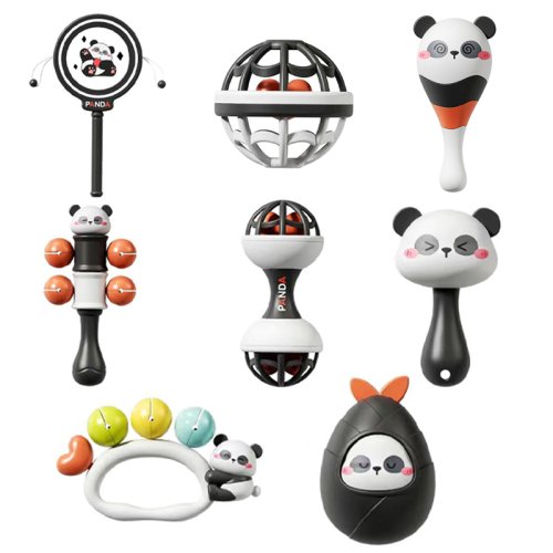 Image of Montessori Baby Sensory Toys Set: Rattle Ball, Sand Hammer & Black White Visual Stimulation Musical Instruments for Early Learning and Development