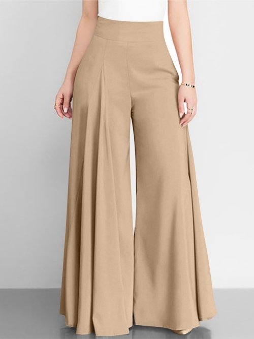 Immagine di Pantaloni a gamba larga a vita alta da donna alla moda Primavera Autunno Pantaloni a zampa d'elefante eleganti femminili Pantaloni lunghi larghi casual per le vacanze solidi Nuovo