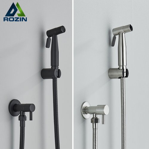 Image of Black Single Cold Water Toilet Bidet Sprayer Faucet Bathroom Stainless Steel 304 Nickel Shower Bidet Wall Mounted Woman Cleaner