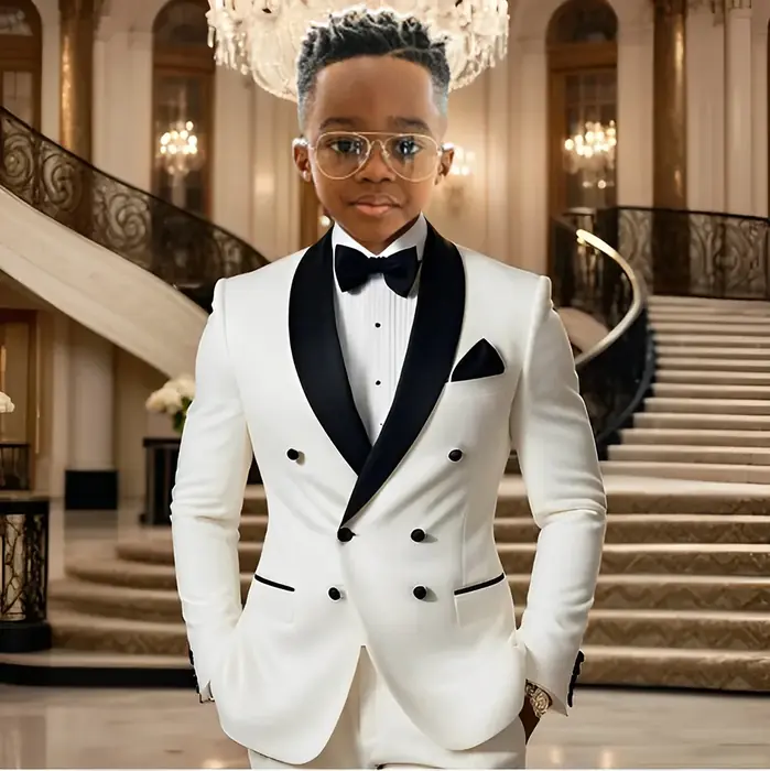 Image de Costume de Mariage pour Garçon - Tuxedo Noir & Menthe