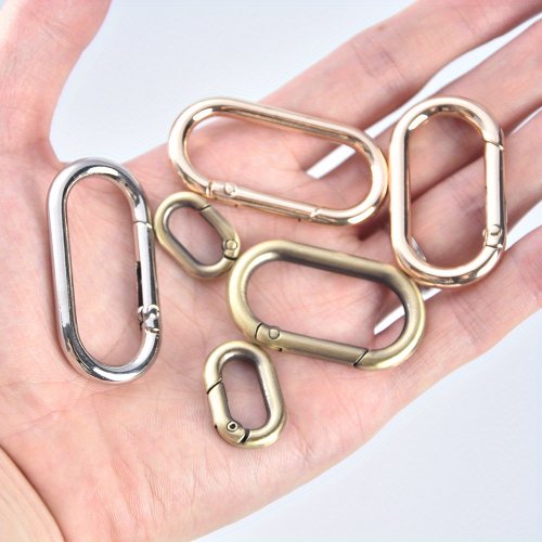Image of 5-Pack Durable Metal Oval Spring Clasp Carabiner Hooks for Keychains, Dog Leashes, and DIY Jewelry Making